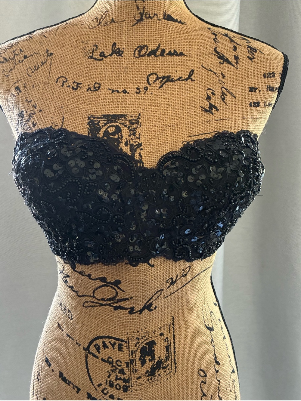 Cache Black Sequin Lace Strapless Bandeau